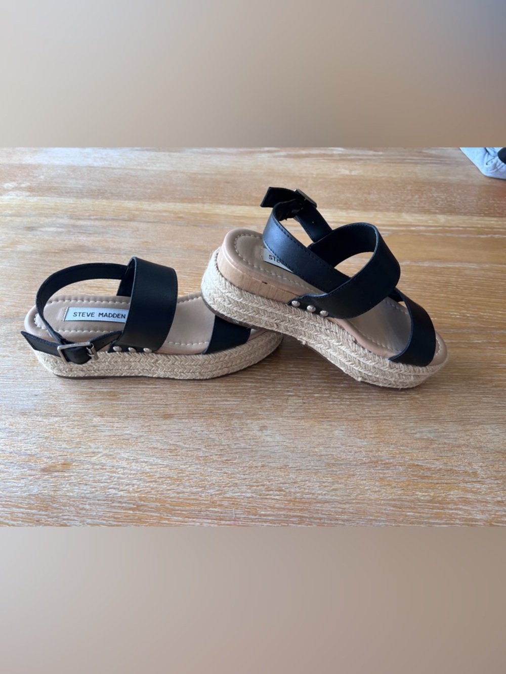 Steve Madden Black Strappy Platform Sandals - Picture 2 of 5